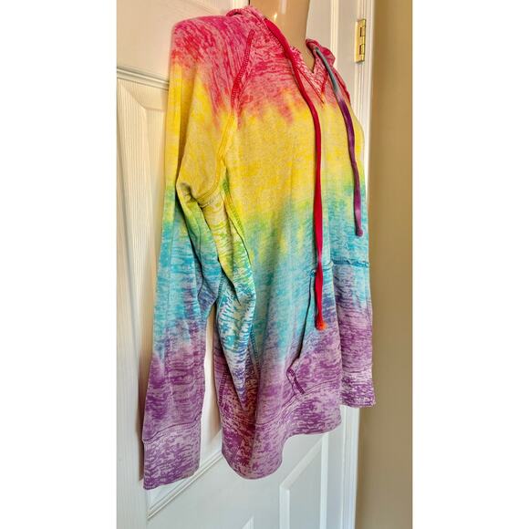 Koloa Surf Company Tie Dye Sweatshirt Rainbow V-Neck Burnout Hoodie Unisex XL - Picture 4 of 8